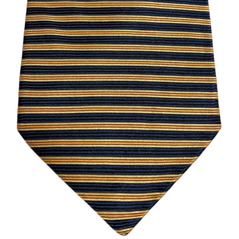 Brooks Brothers Mens 3.75" Silk Tie Navy Gold Tan Striped Makers USA Made